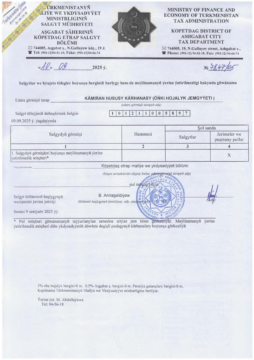 Справка налоговой администрации